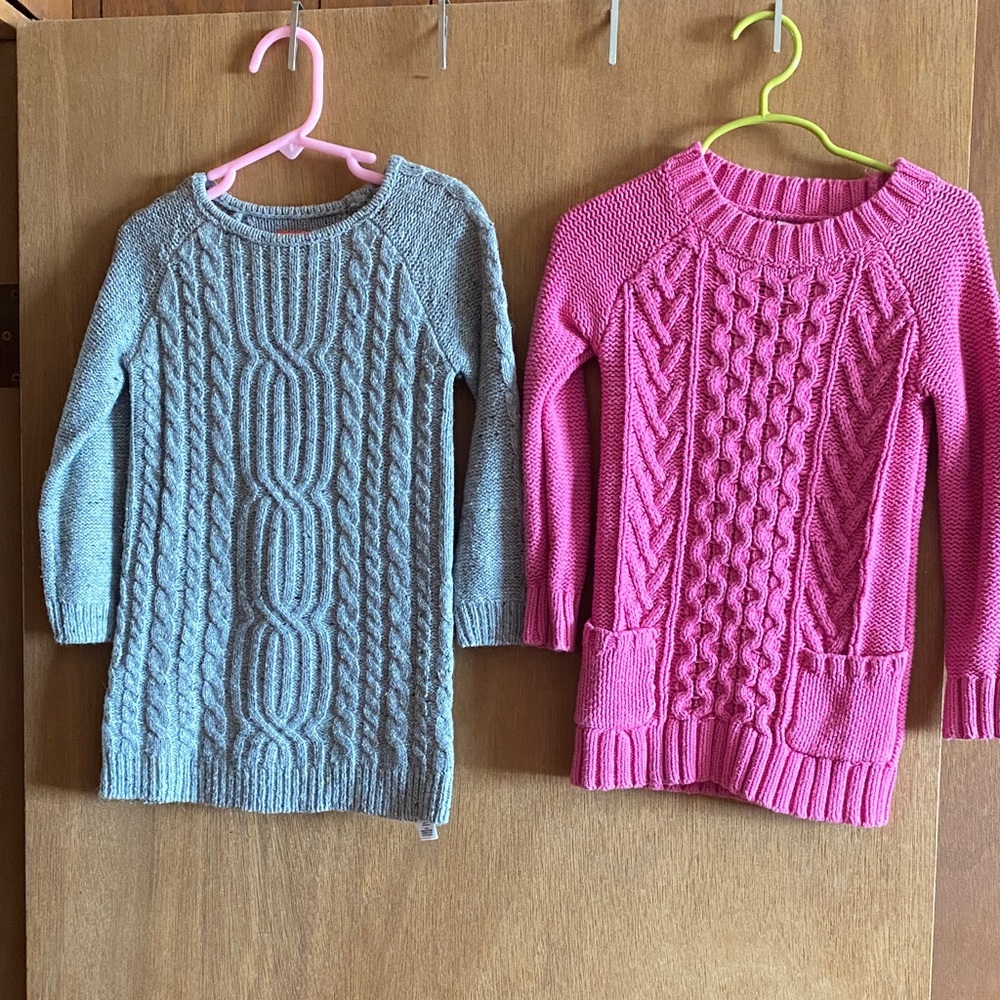 Two Joe fresh knit sweaters, grey and pink.